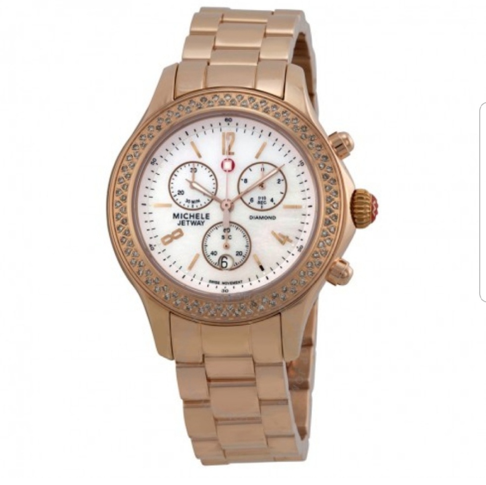Michele Rose Gold Jetway Diamond Watch